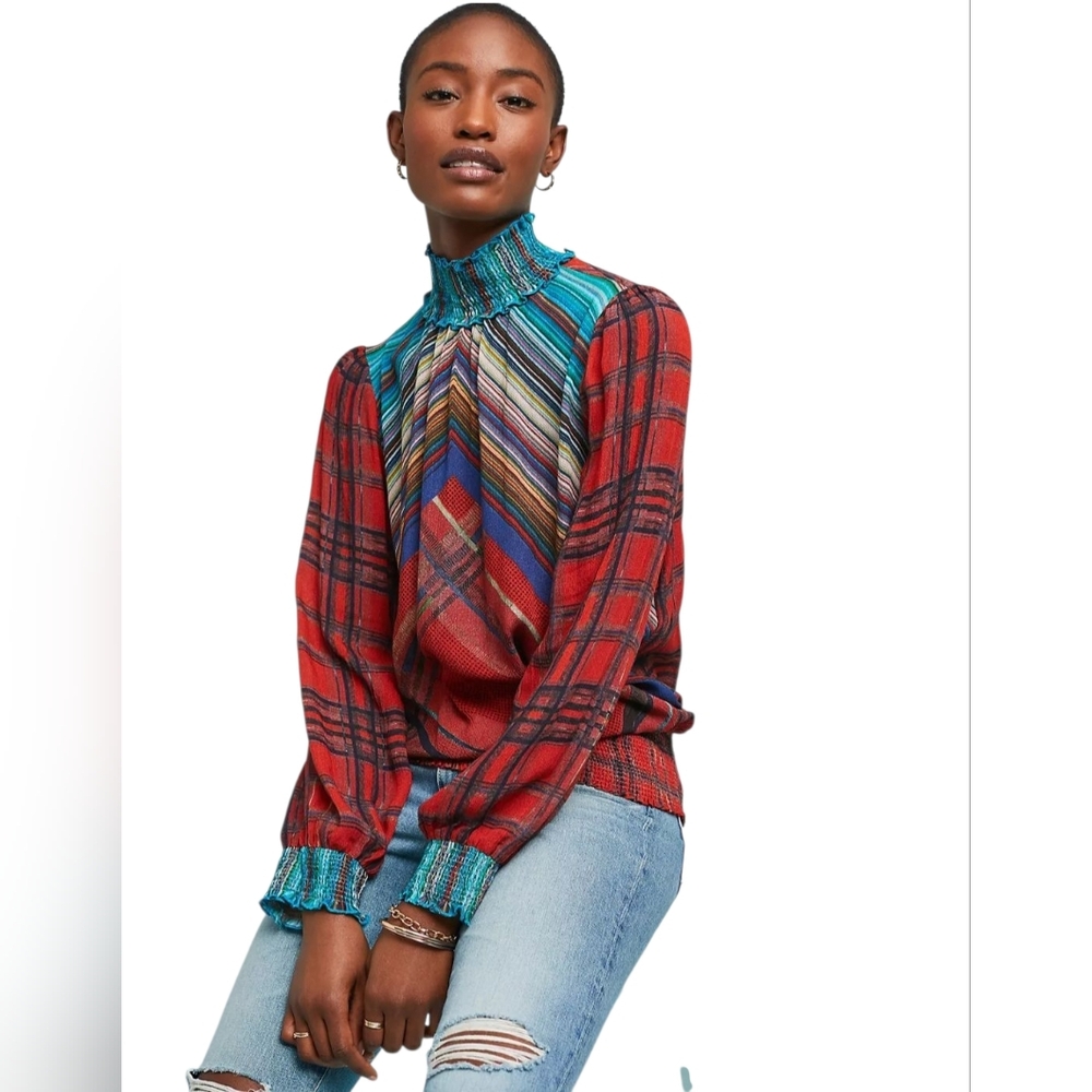 Anthropologie Multicolor Plaid Blouse